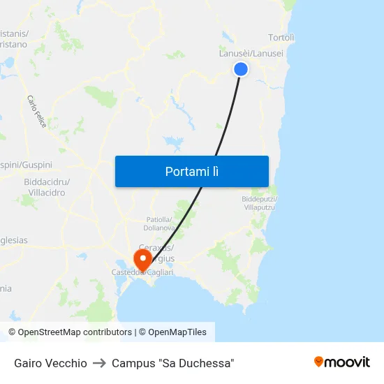 Gairo Vecchio to Campus "Sa Duchessa" map