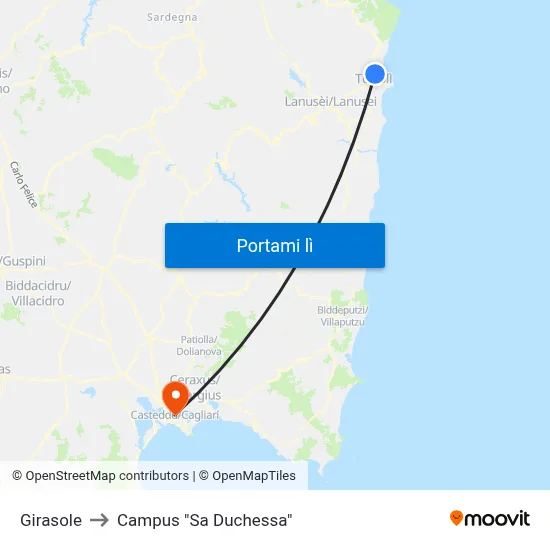 Girasole to Campus "Sa Duchessa" map