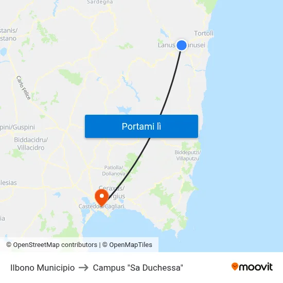 Ilbono Municipio to Campus "Sa Duchessa" map