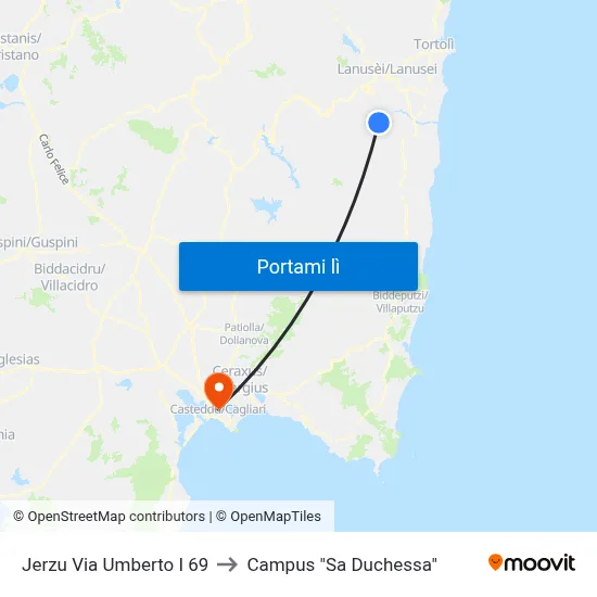 Jerzu Via Umberto I 69 to Campus "Sa Duchessa" map