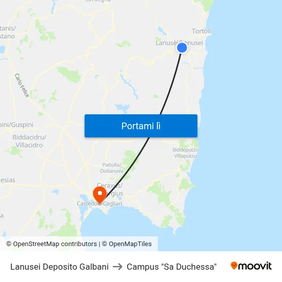 Lanusei Deposito Galbani to Campus "Sa Duchessa" map
