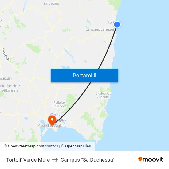 Tortoli' Verde Mare to Campus "Sa Duchessa" map