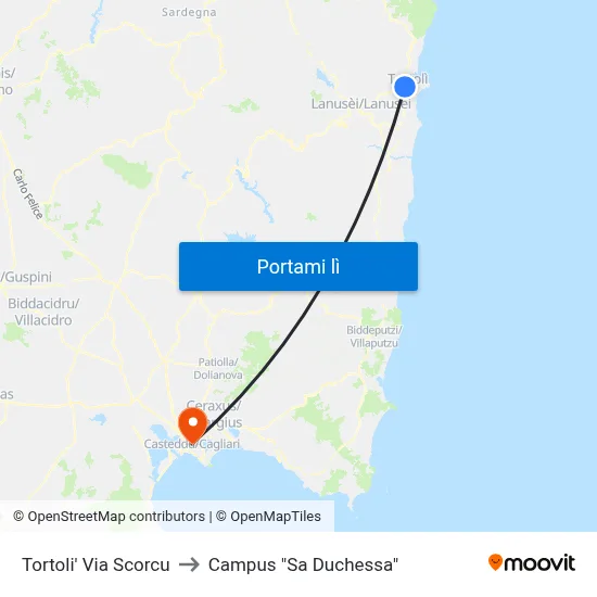 Tortoli' Via Scorcu to Campus "Sa Duchessa" map