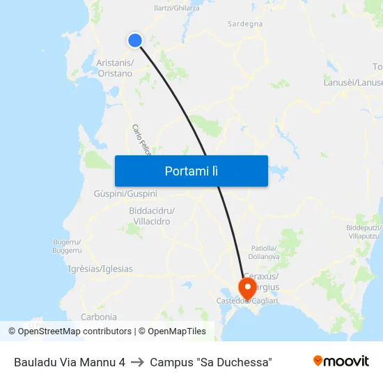 Bauladu Via Mannu 4 to Campus "Sa Duchessa" map