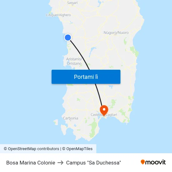 Bosa Marina Colonie to Campus "Sa Duchessa" map
