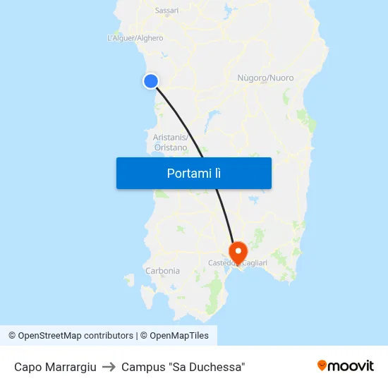 Capo Marrargiu to Campus "Sa Duchessa" map