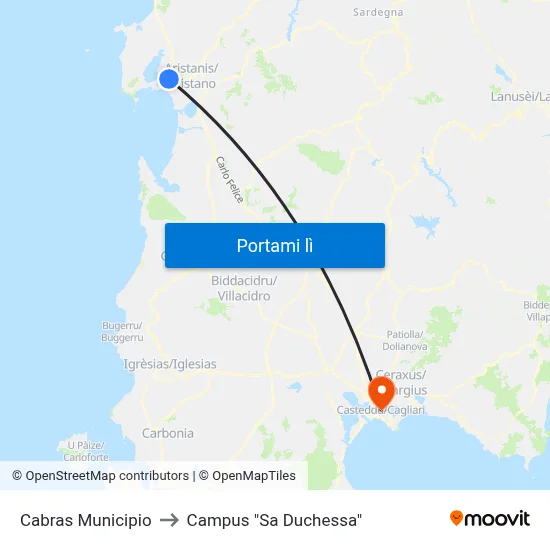 Cabras Municipio to Campus "Sa Duchessa" map