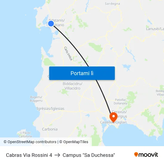 Cabras Via Rossini 4 to Campus "Sa Duchessa" map