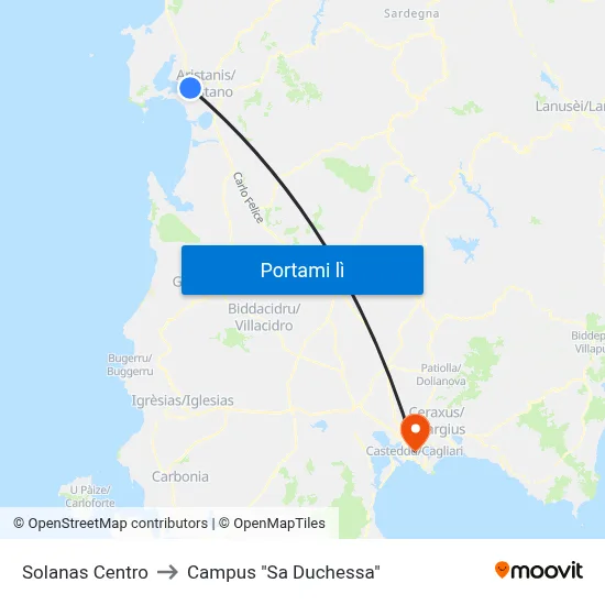 Solanas Centro to Campus "Sa Duchessa" map