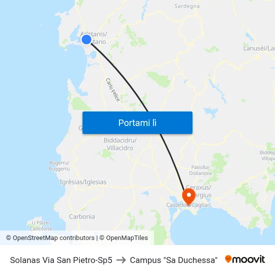 Solanas Via San Pietro-Sp5 to Campus "Sa Duchessa" map