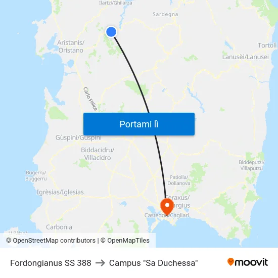 Fordongianus SS 388 to Campus "Sa Duchessa" map