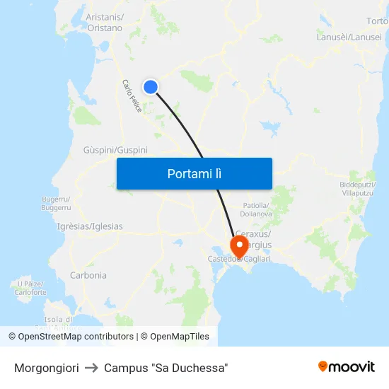 Morgongiori to Campus "Sa Duchessa" map
