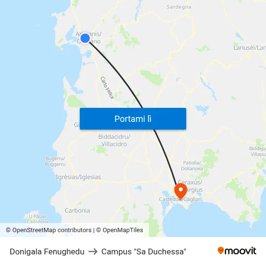 Donigala Fenughedu to Campus "Sa Duchessa" map