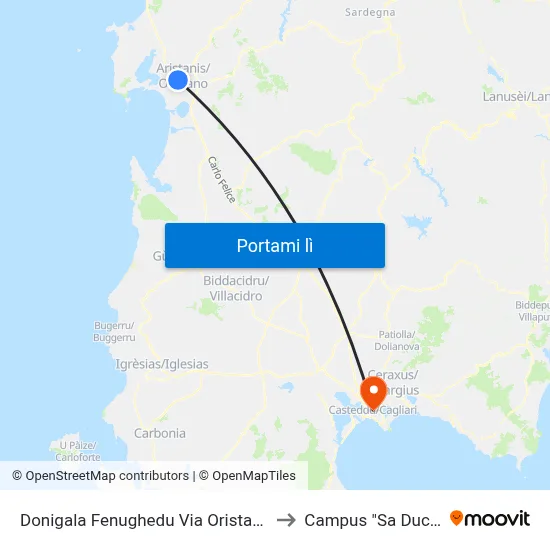 Donigala Fenughedu Via Oristano-Rimedio to Campus "Sa Duchessa" map