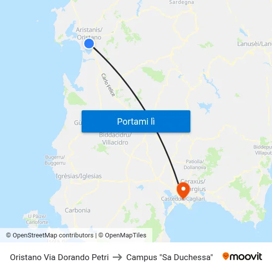 Oristano Via Dorando Petri to Campus "Sa Duchessa" map