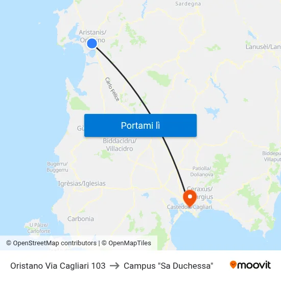 Oristano Via Cagliari 103 to Campus "Sa Duchessa" map