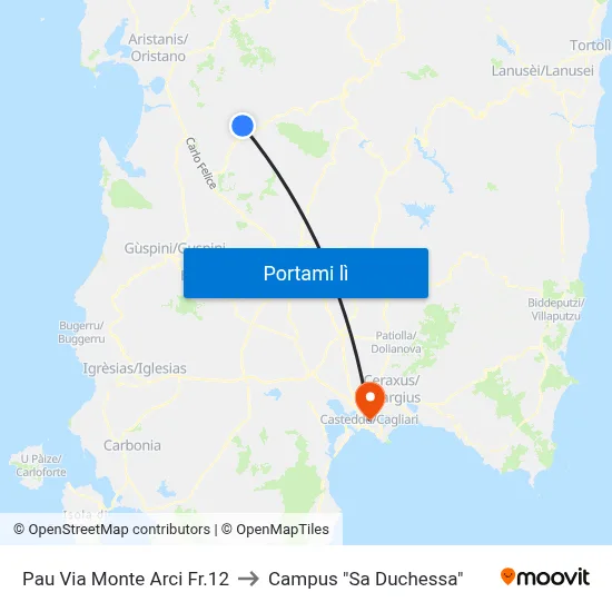 Pau Via Monte Arci Fr.12 to Campus "Sa Duchessa" map
