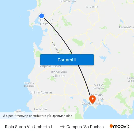 Riola Sardo Via Umberto  I 136 to Campus "Sa Duchessa" map