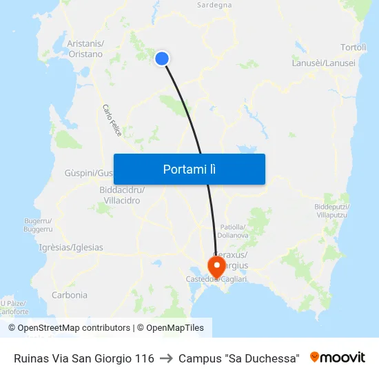 Ruinas Via San Giorgio 116 to Campus "Sa Duchessa" map