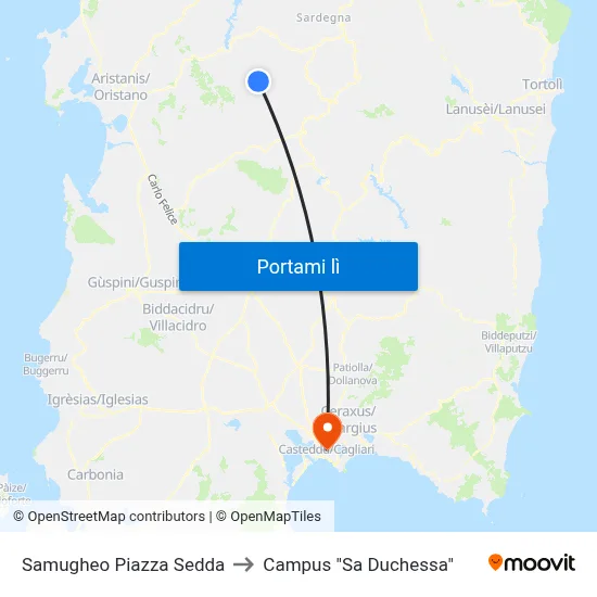 Samugheo Piazza Sedda to Campus "Sa Duchessa" map