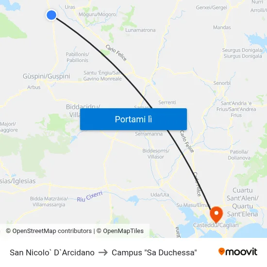 San Nicolo` D`Arcidano to Campus "Sa Duchessa" map