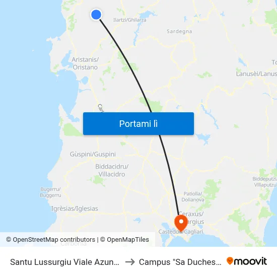 Santu Lussurgiu Viale Azuni 70 to Campus "Sa Duchessa" map