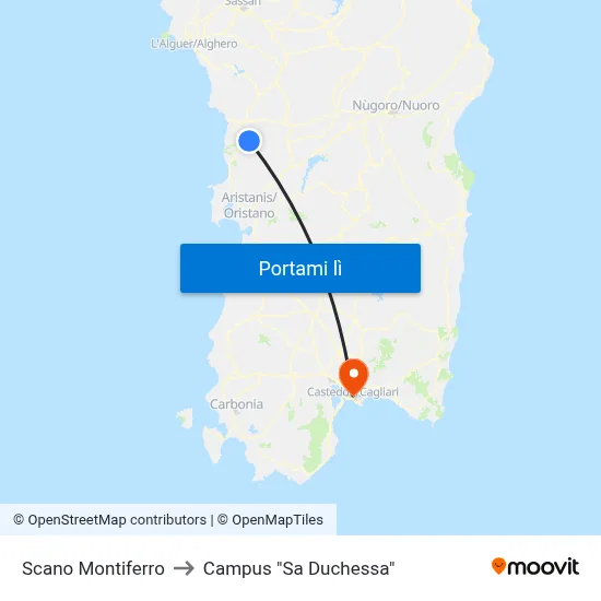 Scano Montiferro to Campus "Sa Duchessa" map