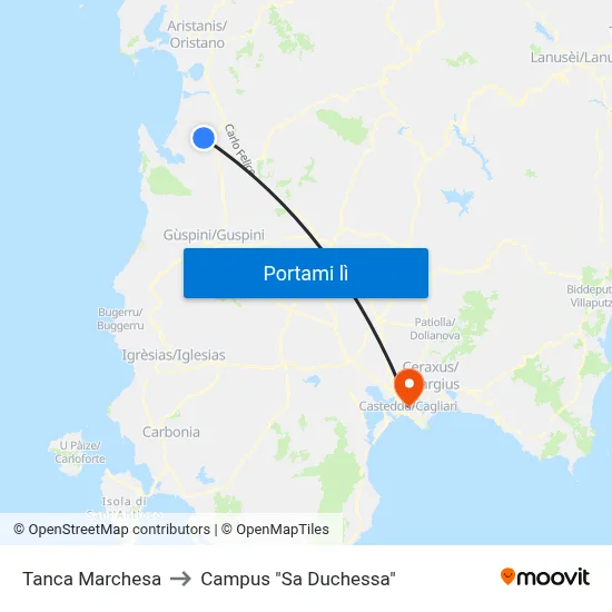 Tanca Marchesa to Campus "Sa Duchessa" map