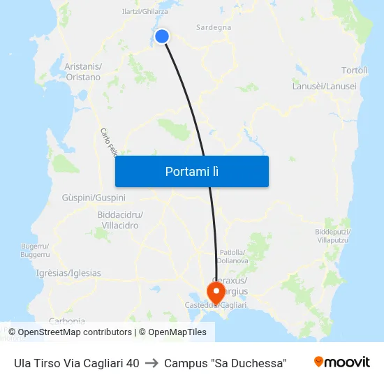 Ula Tirso Via Cagliari 40 to Campus "Sa Duchessa" map
