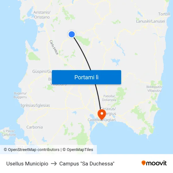 Usellus Municipio to Campus "Sa Duchessa" map