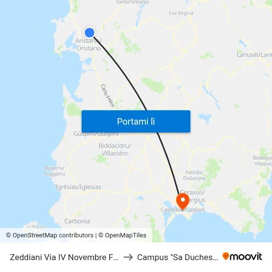 Zeddiani Via IV Novembre Fr.98 to Campus "Sa Duchessa" map