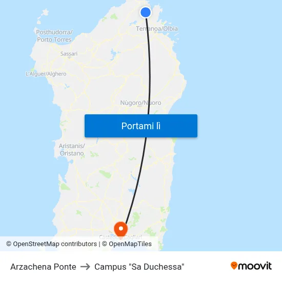 Arzachena Ponte to Campus "Sa Duchessa" map