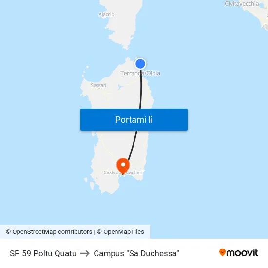 SP 59 Poltu Quatu to Campus "Sa Duchessa" map