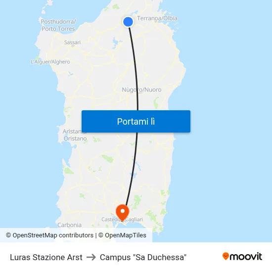 Luras Stazione Arst to Campus "Sa Duchessa" map