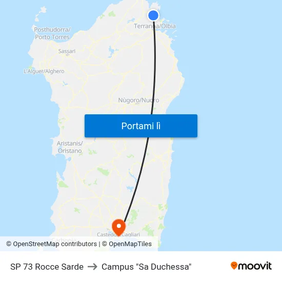 SP 73 Rocce Sarde to Campus "Sa Duchessa" map