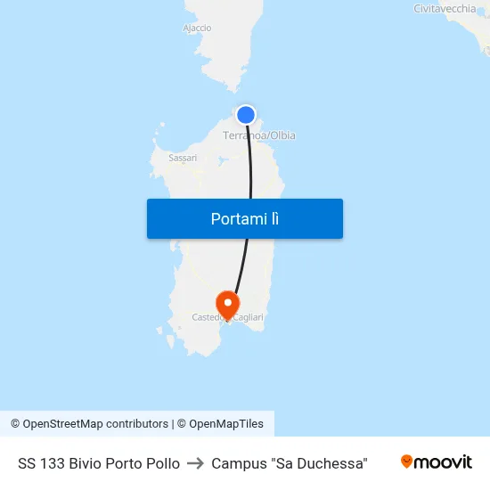 SS 133 Bivio Porto Pollo to Campus "Sa Duchessa" map