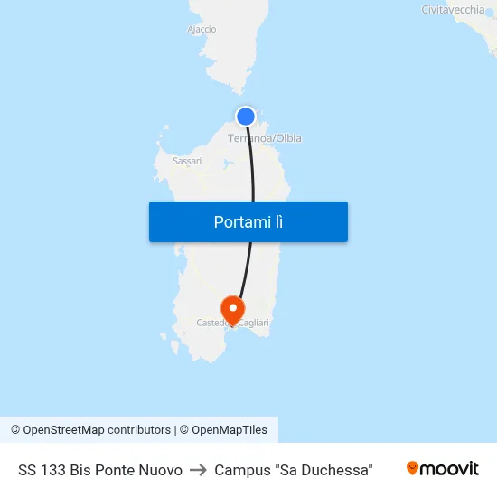 SS 133 Bis Ponte Nuovo to Campus "Sa Duchessa" map