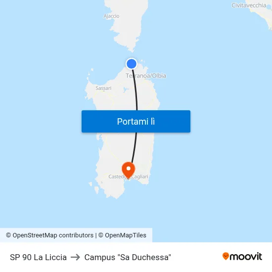SP 90 La Liccia to Campus "Sa Duchessa" map