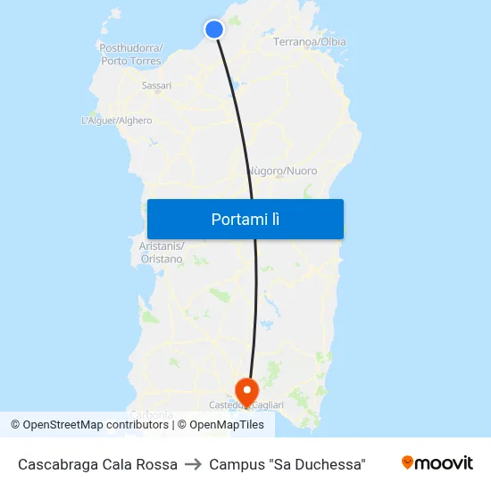 Cascabraga Cala Rossa to Campus "Sa Duchessa" map