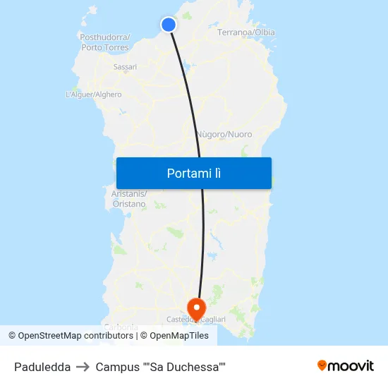 Paduledda to Campus "Sa Duchessa" map