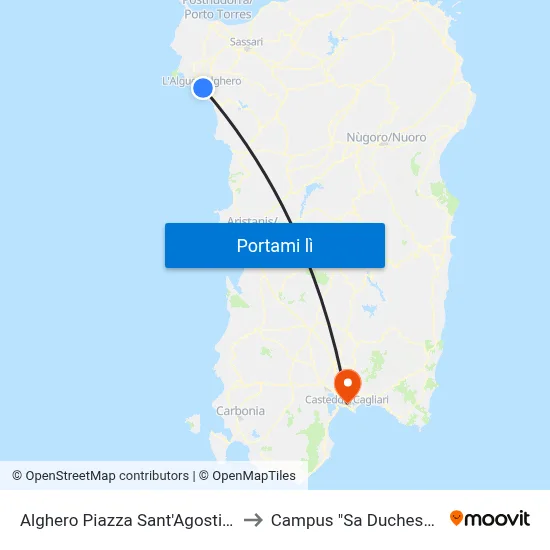 Alghero Piazza Sant'Agostino to Campus "Sa Duchessa" map