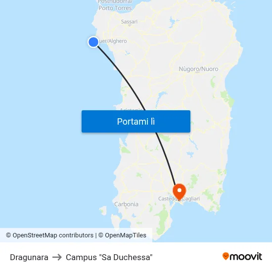 Dragunara to Campus "Sa Duchessa" map