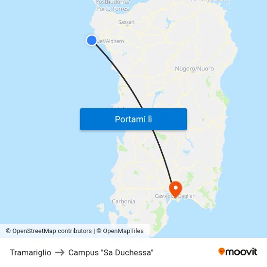 Tramariglio to Campus "Sa Duchessa" map