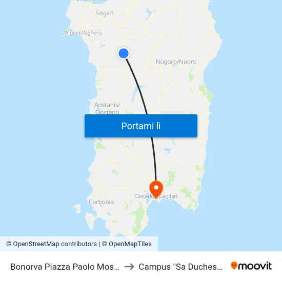 Bonorva Piazza Paolo Mossa to Campus "Sa Duchessa" map