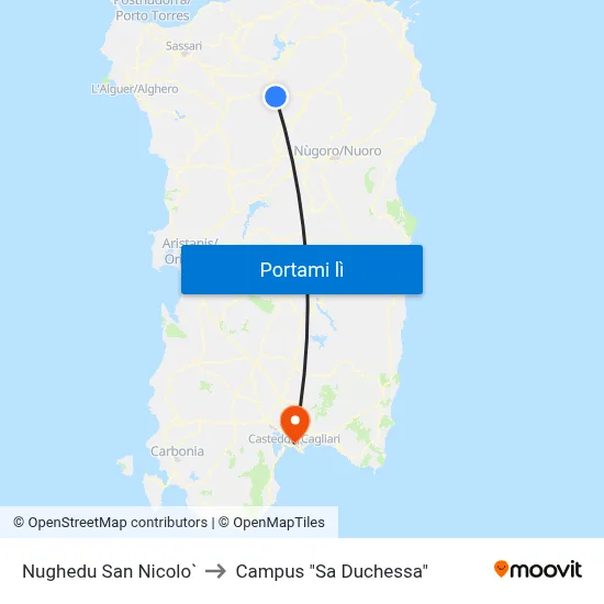 Nughedu San Nicolo` to Campus "Sa Duchessa" map