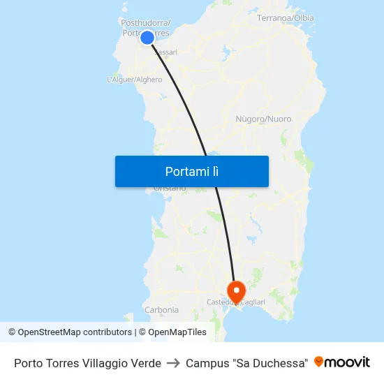 Porto Torres Villaggio Verde to Campus "Sa Duchessa" map