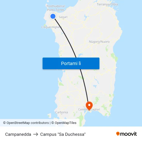 Campanedda to Campus "Sa Duchessa" map