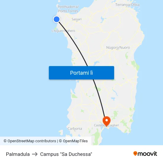 Palmadula to Campus "Sa Duchessa" map
