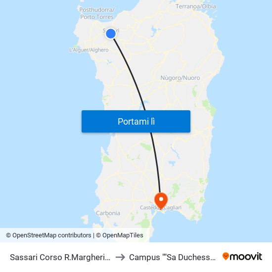 Sassari Corso R.Margherita to Campus ""Sa Duchessa"" map