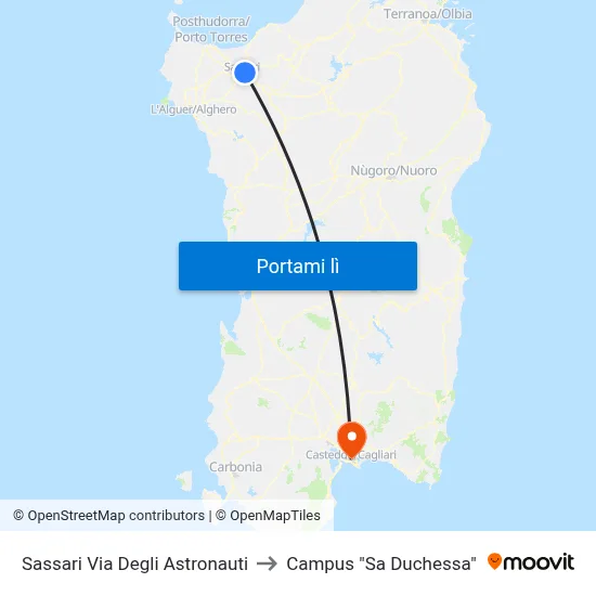 Sassari Via Degli Astronauti to Campus "Sa Duchessa" map
